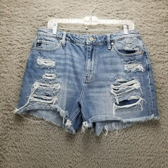 KanCan Shorts Womens 29 Blue Ella High Rise Denim Mom Cut Off - Picture 1 of 15